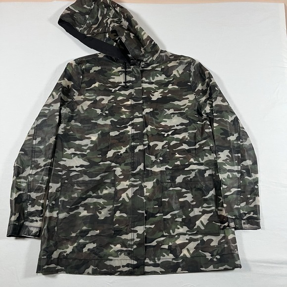ZARA BASIC Other - ZARA BASIC Camouflage Hooded Rain Jacket Green Black Brown Men's M Zip Casual